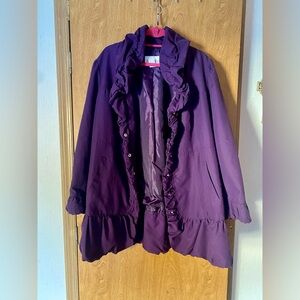 Purple ruffle coat.